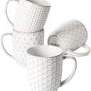LE TAUCI Coffee Mugs 12 oz, Ceramic Mug Set Set of 4, Embossment Cups for Espresso, Latte, Tea, Cocoa, Cappuccino & Mocha, Dishwasher Oven Microwave Safe - 3.4 inch, Arctic White