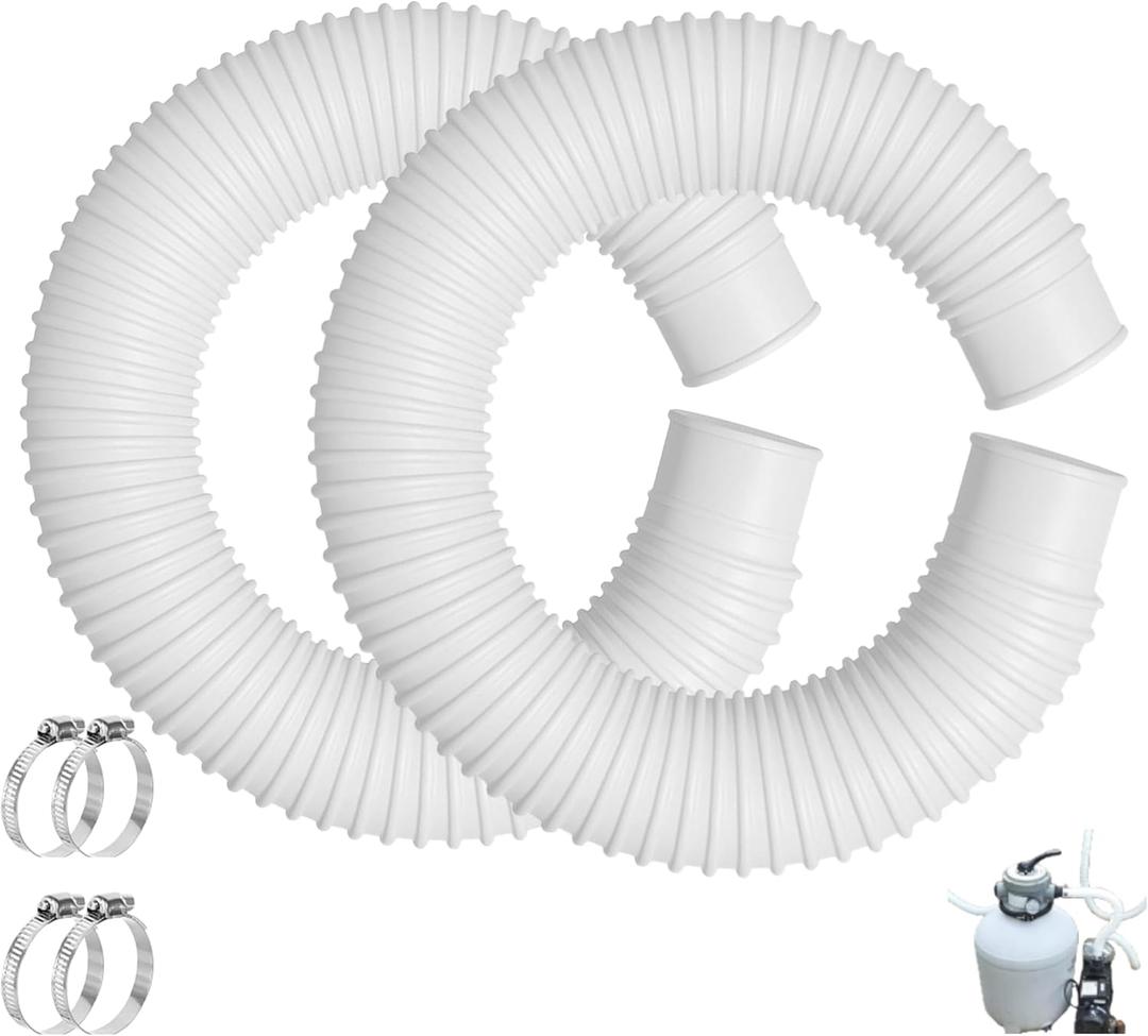 2 Pack 1-1/4 Inch Pool Pump Replacement Hose 16 Long For Above Ground Pools - Filter Pump Hose Bundled With Metal Clamps