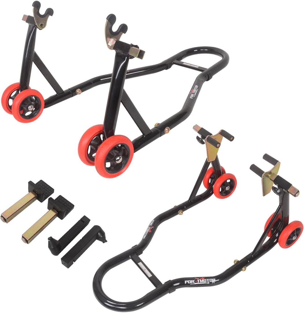 Motorcycle Stands Front Rear, 850lbs Front and Rear Combo Stand Lift with 4 Types of Adapters, Universal Motorcycle Paddock Stands Wheel Lift Stands for Parking, Maintenance, Cleaning