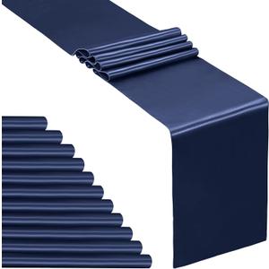SiinvdaBZX 12 Pcs Satin Table Runner 12 x 108 inches Long, Navy Blue Bright Smooth Satin Wedding Table Runner Decorations for Birthday Parties, Buffet, Banquets, Graduations, Engagements