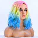 BERON Rainbow Colored Wigs for Women Short Curly Wavy Girls Hair Wigs 14 Inch Ombre Multi Color Synthetic Hair Wig for Daily or Cosplay Use