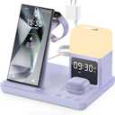 Wireless Charger for Samsung/Android Charging Station, 6 in 1 Fast Watch Charger with Alarm Clock-Night Light, Compatible for Galaxy S25 Ultra/S24/S23, Only for Samsung Watch7,Galaxy Buds3 Pro(Violet)