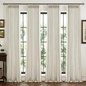 MIULEE 4 Panels Pinch Pleated 100% Blackout Linen Curtains 40"x108" Natural