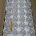 (Pack of 72) 2oz Small Clear Glass Bottles(60ml) with Lids Boston Round Travel Bottles for Vanilla Hot Sauce Juice Whiskey Liquid come with 72 Labels,5 Funnels,5 Droppers,1 Brush