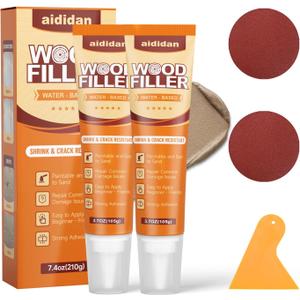 Wood Filler, 2 Pack Water-Based Wood Putty, Paintable & Stainable Wood Repair Kit, Shrink & Crack Resistant, Wood Furniture Repair Putty, Quick Repair for Cracks, Holes and Damage (7.4 oz)