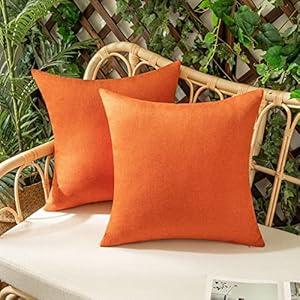 Woaboy Set of 2 Outdoor Waterproof Throw Pillow Covers Bright Orange Decorative Farmhouse Pillowcase Solid Fall Cushion Cases for Patio Tent Balcony Couch Sofa Car 18x18 inch