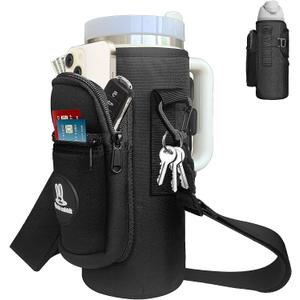 Sports rabbit Universal Water Bottle Holder  Durable Oxford & Neoprene Hybrid Design Compatible with Stanley 30/40oz Handled & 64/87oz Straight Tumblers, Adjustable Strap for Gym, Travel, Outdoors (Black)