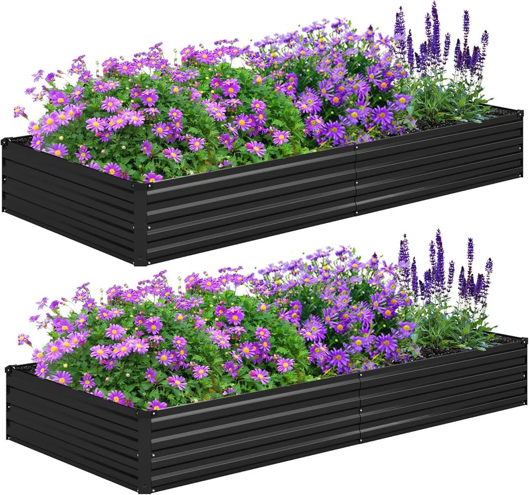 8x4x1ft(2 PCS) Galvanized Raised Garden Bed,Outdoor Planter Box Metal Patio Kit Planting Bed for Vegetables Flowers Herb,Black