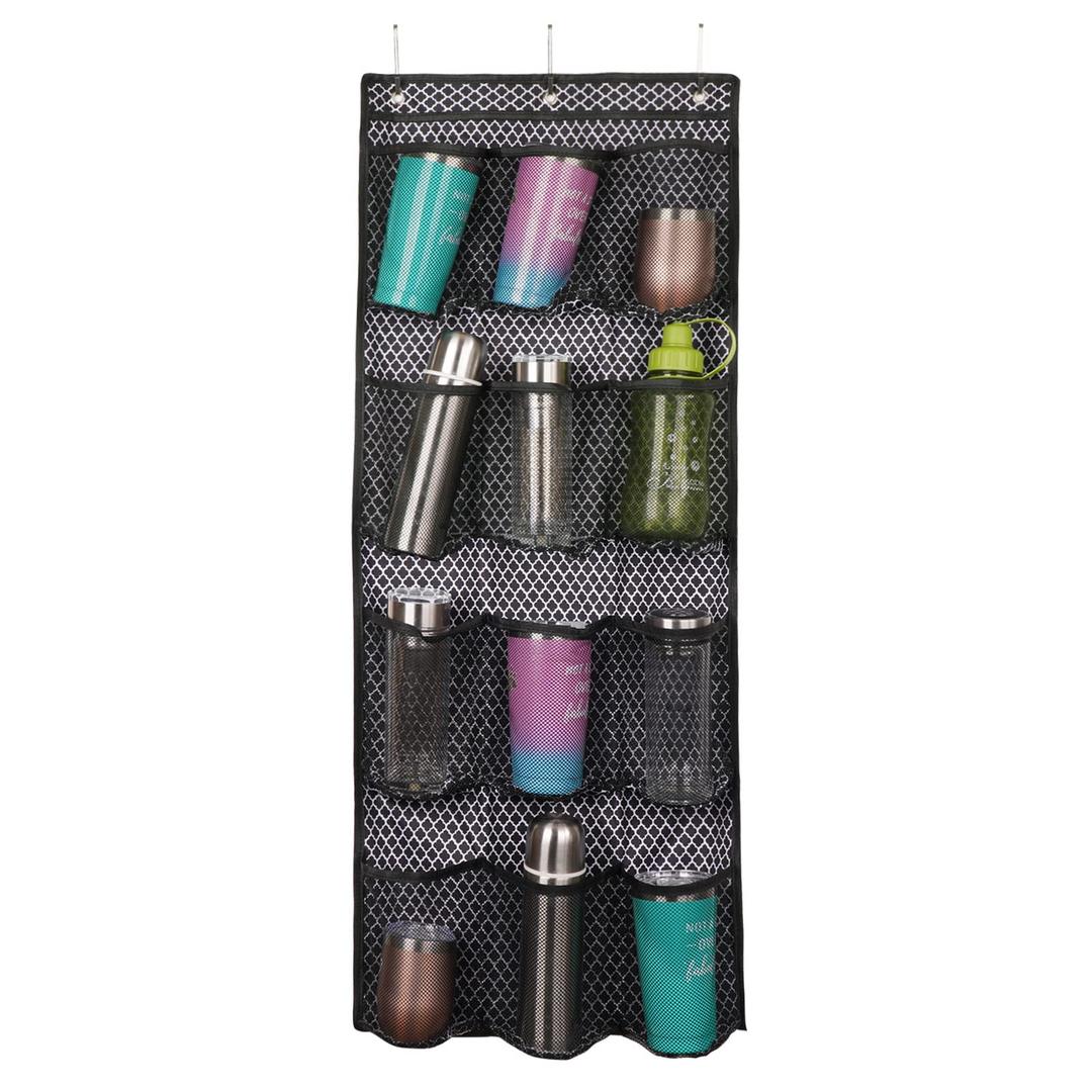 Water Bottle Organizer over the Door Cup Holder with 12 Large Pockets and Reinforced Bottom Tumbler Organizer Clear Mesh Cup Storage for Kitchen Pantry Cabinet Door Wall 41"×17"