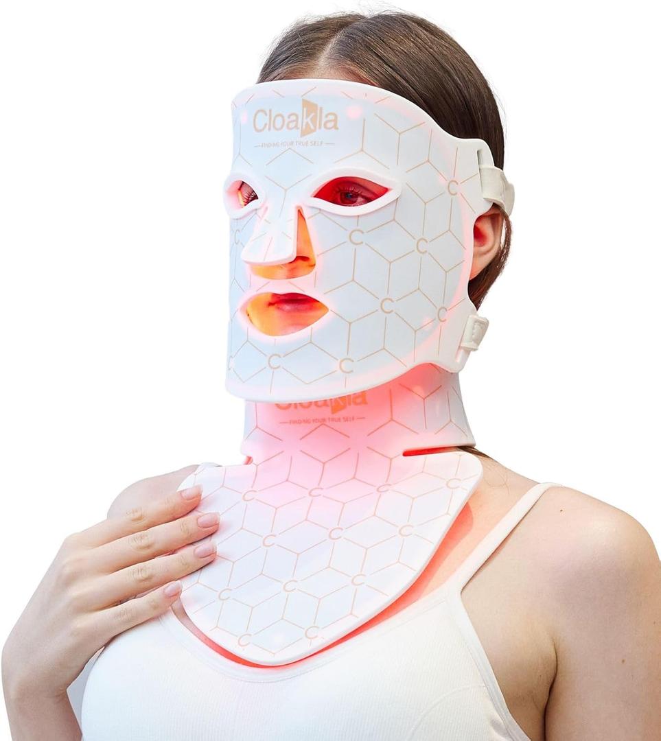 K11 LED Red Light Therapy Face Mask & Neck | 7-Color Light Modes + Near-Infrared | 5 Timers & 3-Speed Settings| Portable Foldable Design for Home & Travel Skincare