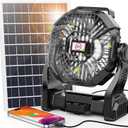 30000mAh Solar Fan with LED Lantern, 10W Solar Panel Rechargeable Battery Powered Camping Fan for Outside, 9 Inch Portable Battery Operated Hurricane Supplies for Picnic, Barbecue, Fishing, Travel (Black)