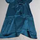 Ekouaer Women's Satin Silk Pleated Nightgown Loose Sleepwear Printed Nightshirt Short Sleeve Sleep Dress (Blue Green), M