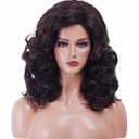 16 Inches Dark Brown Wigs for Women Long Brown Wavy Synthetic Natural Wig for 70s 80s Cosplay,Halloween,Daily Use
