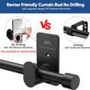 SIMEWIN Curtain Rods No Drilling for Windows 30 to 60 Inches, 5/8 Inch Diameter No Drill Small Curtain Rod Set with 3M Adhesive Brackets, Black