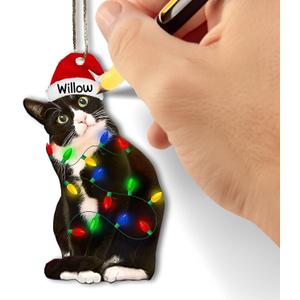 2 x Tuxedo Cat Christmas Acrylic Ornament  Black and White Cat Ornament, Customizable with Name - Easily Add Name with Marker (Marker Not Included)