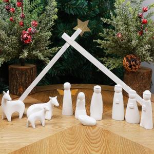 Juegoal Christmas Nativity Sets, Set of 11 White Mini Nativity Scene Resin Figurines, Xmas Holy Family Table Ornaments, Religious Holiday Collection Gifts, Baby Jesus Nativity Mantle Shelf Decor