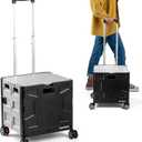 CleverMade Collapsible Wheeled Crate with Lid, 4-Wheels - Swivel and Glide Rolling Crate with Handle and Double Wheels for Easy Transport and Versatile Use - 35L and 75lb Capacity, Black/Cream