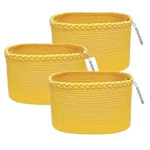 DAVIHOMI 3Pack Rectangular Woven Cotton Rope Basket for Storage, Gift Baskets for Handles, Cloth Storage Baskets for Organizing-13.5" x 11" x 9.5" home decor for Living Room, Bathroom-Yellow
