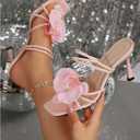 MakeMeChic Women's Open Toe Floral Kitten Heels Flower Summer Beach Sandals Pink 6.5