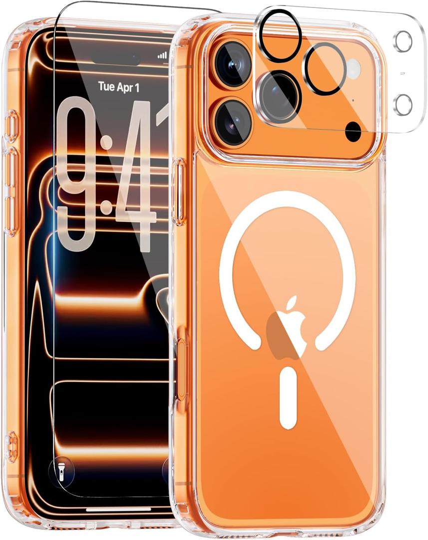 For iPhone 17 Pro Max Case, Compatible with MagSafe, Magnetic Slim Cover, Anti-Yellowing & Shockproof, Full Camera Protection, Includes Screen & Lens Protectors, Clear Protective Case