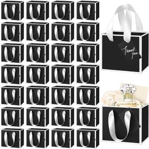 Yeaqee 50 Pcs Mini Metallic Paper Gift Bags with Handle 4x4.75x2.2'' Small Gift Bag DIY Tag Thank You Party Favor for Mother's Day Wedding Graduation Baby Shower Birthday Jewelry (Black,White)