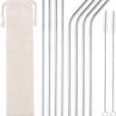 Silver 8-Pack Stainless Steel Drinking Straws  10.5 Long, Fits Cups Up to 30 OZ. Includes 2 Cleaning Brushes and a Carrying Case for Easy Storage and Travel. Durable and Reusable.