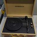 MANGOSTAN Vintage Bluetooth Record Player, 3-Speed Portable Turntable with Built-in Bass Stereo Speakers, Belt-Driven Vinyl Phonograph, Support AUX-in, RCA Line Out & Headphone Jack – Gold