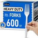 600Pack Disposable Plastic Forks Bulk White Heavy Duty Silverware - Value Pack Cutlery Set For Parties, Restaurant (600FORKS)