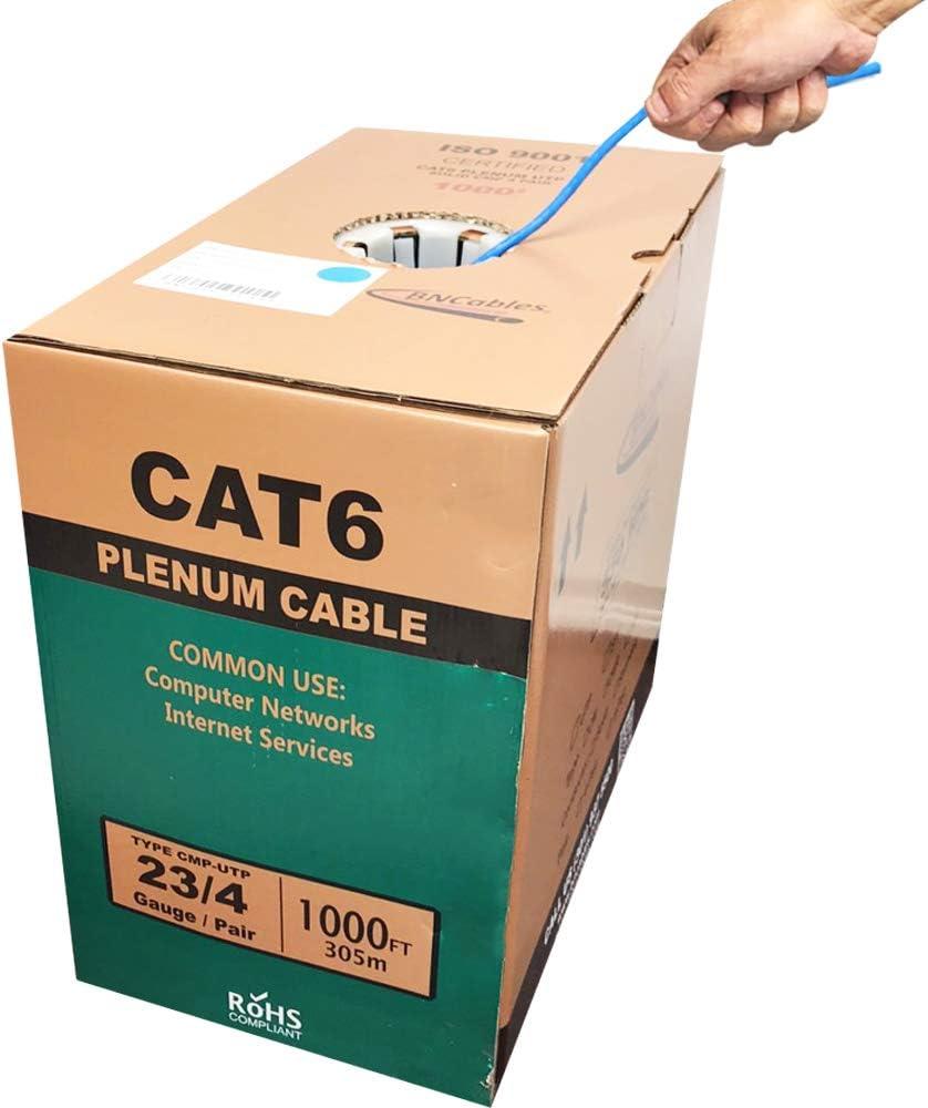 | 550MHZ CAT6 Plenum Cable 1000ft Blue, 23AWG 4Pair, Solid Network Cable Unshielded Twisted Pair (UTP)