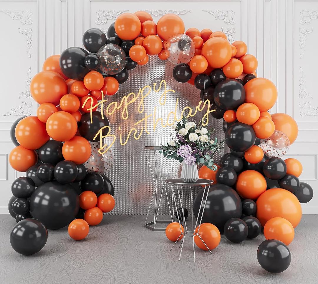 Orange and Black Balloons Arch Garland Kit-123Pcs Orange Black Metallic Confetti Balloon for Birthday Anniversary New Years Baby Shower Engagement Wedding Retirement Party Decoration