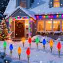 2 Pack C9 Christmas Pathway Stake Lights, 14Ft Total Outdoor Christmas Decorations with 8 Jumbo Multicolor LED Bulbs, Energy Saving Walkway Lights for Lawn Yard Garden Driveway Sidewalk Holiday Decor