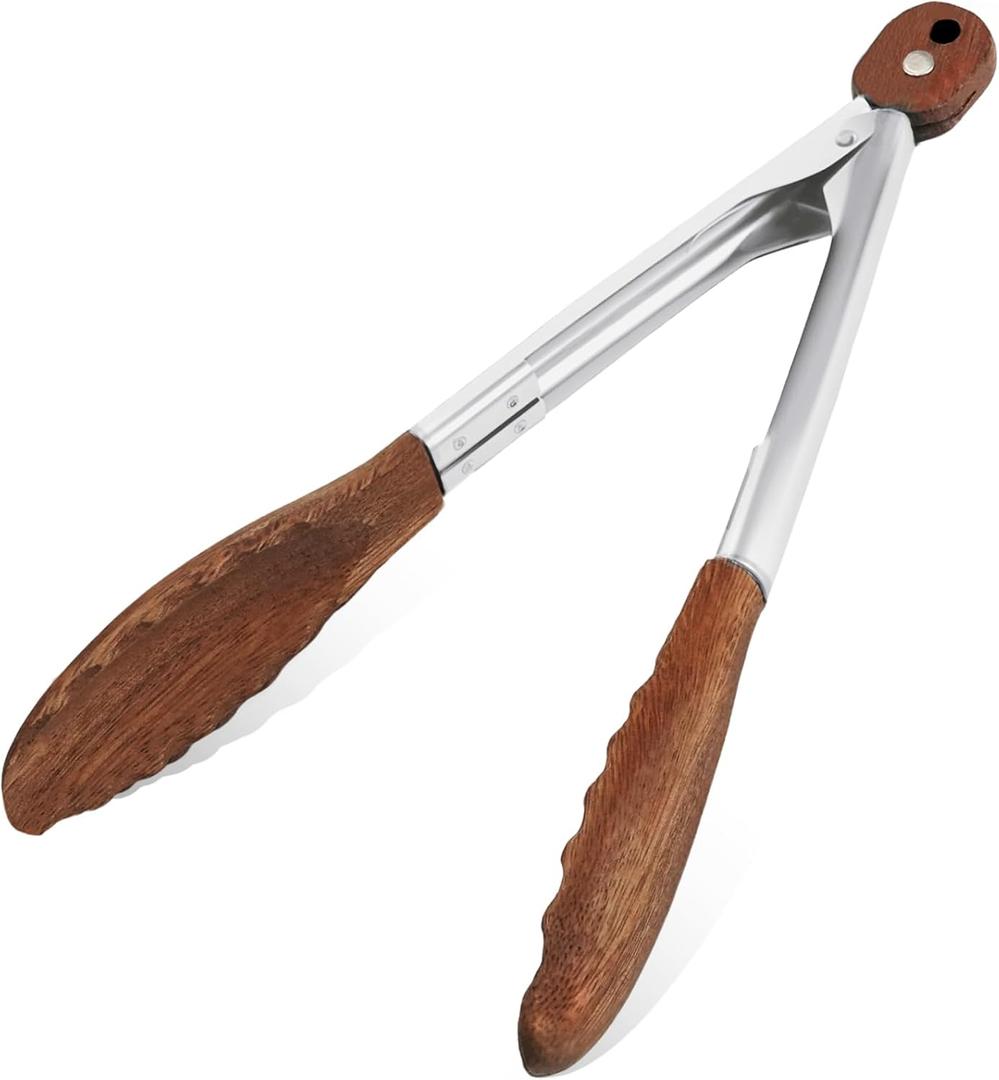 Wooden Tongs for Cooking, Multi-Purpose for Tossing Salads, Grilling, Flipping Food & Serving Bread - Strong Grip Walnut Wood Tips, Heat Resistant & Non-Deforming (9 inch)
