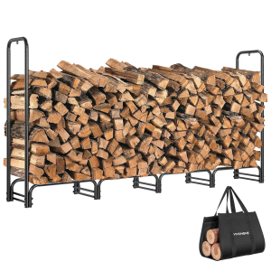 VIVOHOME 8ft Firewood Rack Outdoor, Heavy Duty Adjustable Log Holder with Carrier Bag, Metal Fire Wood Pile Storage, Fire Logs Stand Stacker Organizer for Indoor Fireplace