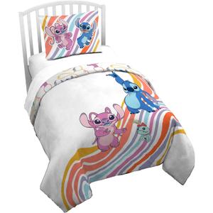 Jay Franco Duvet Cover Set  2 Piece Comforter Cover and Sham Set, Super Soft Cozy Kids Bedding (Insert Not Included) White - Lilo and Stitch, Twin