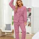 HEARTNICE Women Fuzzy Pajama Set Warm Fluffy Long Sleeve Sleepwear Plush Loungewear Thermal Nightwear with Pockets (Pink, S)