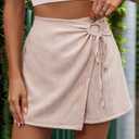 Womens Casual Split Hem High Waist Skorts Skirt Shorts Tie Knot Fited Bodycon Solid Color Mini Wrap Shorts (L)