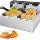 Commercial Deep Fryer, 3400W Electric Deep Fryers with 2x6.35QT Baskets Thickened Stainless Steel Countertop Oil Fryer 20.7QT Large Capacity with Lids Temperature Controller (12L)