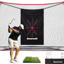 Bearwill Golf Net, 10x7ft Heavy Duty Golf Practice Nets with Mat, Target Cloth, 8 Tees, 6 Balls, Carry Bag for Backyard Driving Chipping Indoor Outdoor Training