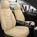 Pariitadin Leather Car Seat Covers Front Pair, Waterproof Breathable Faux Leather Automotive Seat Covers for Cars, Non-Slip Car Interior Covers Universal Fit Most Cars Sedans Trucks SUVs, Beige