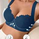 OYOANGLE Women's Push Up Lace Bras Underwire Adjustable with Wide Strap Lingerie Shaping Support Sexy Bras (Blue, 40B)