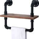 HouseAid Industrial Pipe Shelf with Towel Bar, 15-3/4 Inch Farmhouse Iron Pipe Shelving, Rustic Vintage Style Floating Shelves for Bathroom, Wall Mounted, Matte Black