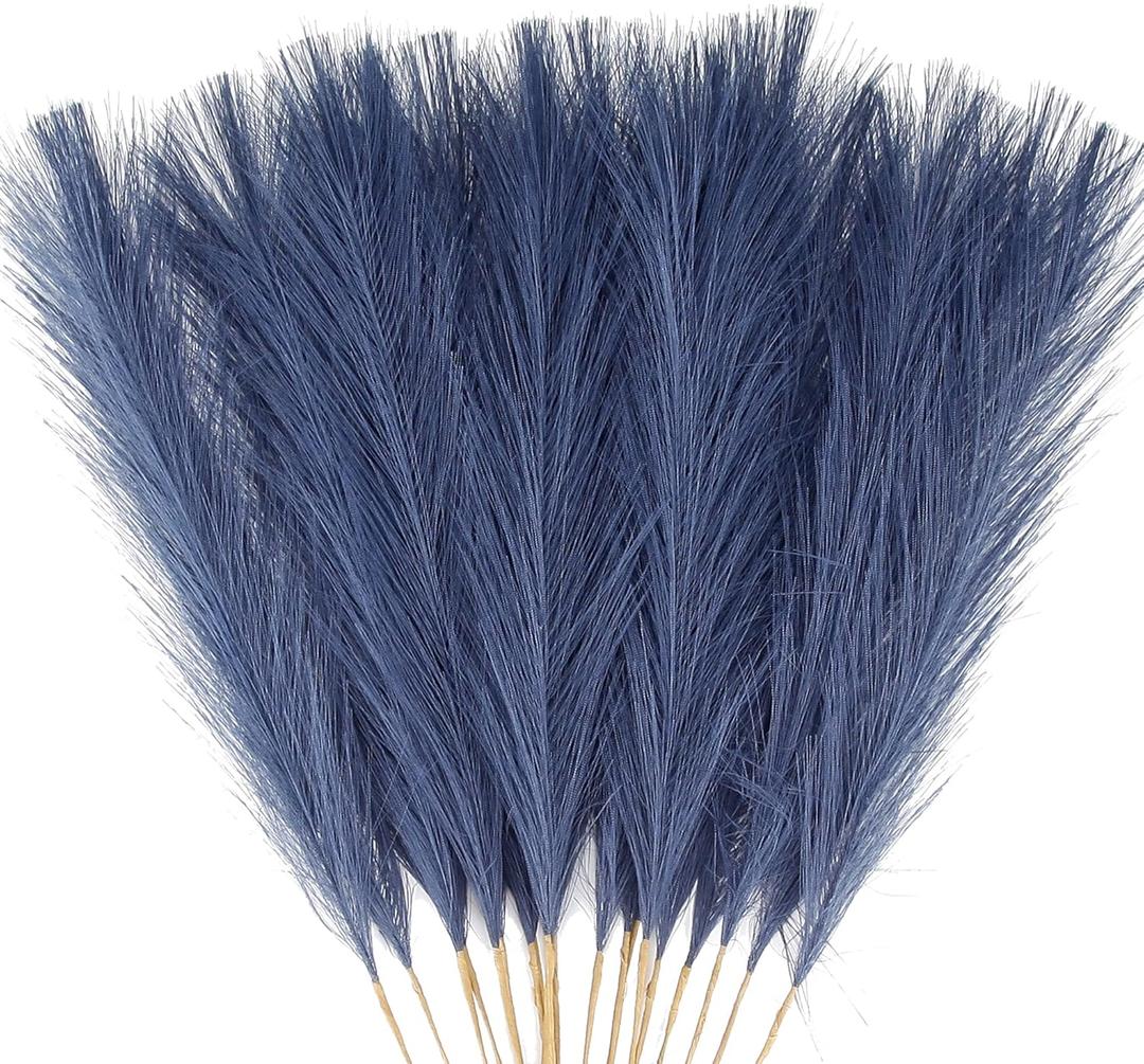 20Pcs Navy Blue Faux Pampas Grass Decor, 21.7" Pompas Grass Flower Arrangement and Vase Filler for Boho Home Wedding Decoration