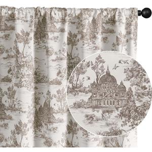 jinchan 95% Blackout Toile Curtains for Bedroom, 96 Inch Drapes Toile de Jouy French Printed Castle for Living Room, Light Blocking Thermal Insulated Window Treatment Rod Pocket, 2 Panels Tan