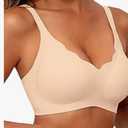 Women's Seamless Bras No Underwire Comfort Bralettes Push Up Bras Wireless Scalloped Full Coverage Everyday Bra Size Large, Nude Color