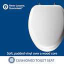 Mayfair Padded Toilet Seat with Chrome Hinges, Soft Vinyl over Wood Core Seat, Made in USA, Elongated, White