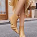 Coutgo Womens Buckle Strap Ankle Booties Kitten Low Heel Pointed Toe Y2K Boots Side Zipper Fall Shoes (9, Khaki)