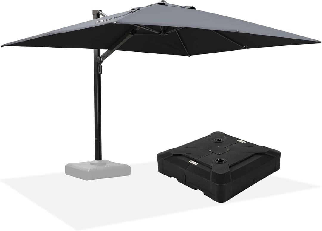 PURPLE LEAF 9' X 12' Rectangle Patio Umbrella with Base Large Cantilever Outdoor Umbrella Offset Umbrella with 360-degree Rotation Garden for Deck Backyard Pool Grey