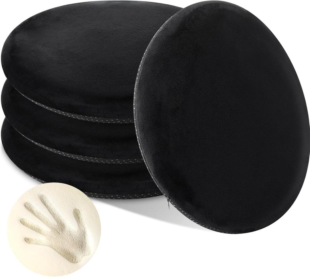4 Pcs Round Memory Foam Chair Cushion 13'' Round Bar Stool Cushion Soft Memory Foam Anti Slip Seat Lumbar Support Pillow Home Decor Christmas Winter Gift for Bar Kitchen Living Room(Black)