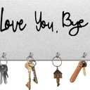 9" x 5" Gray Solid Wood Wall-Mounted Key Holder - Love You Bye - with 4 Metal Hooks for Easy Hanging, Suitable for farmhouses, Homes, bedrooms, Wall Decorations & Gifts (1 Pcs) - A04