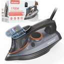 Steam Iron for Clothes with LCD Screen, 1700W Iron Non-Stick Ceramic Soleplate, Auto Shutoff, Self-Cleaning, Anti-Drip, Steam Burst, Spray Mist 10.14oz Water Tank Ironing Clothes for Home,Grey